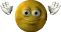 yellow cartoon smiley face with its hands up being 'caught'