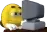 animated yellow cartoon smiley face being pretend shocked at what they are seeing on a computer screen